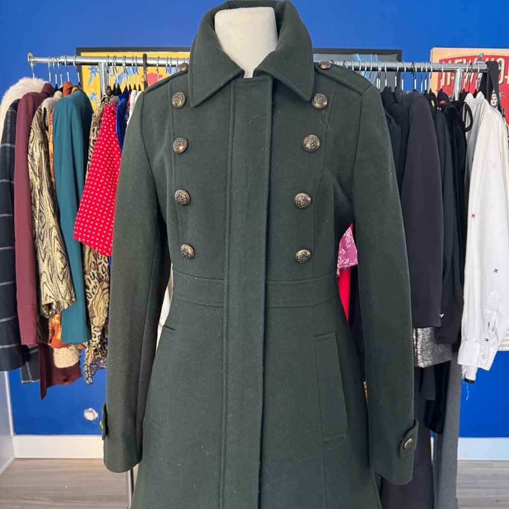 ESPIRIT Double-Breasted Dark Green Military Style Coat - Picture 2 of 10